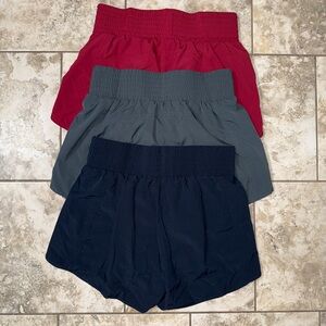 High Waist Workout Shorts - Red, Gray, and Black